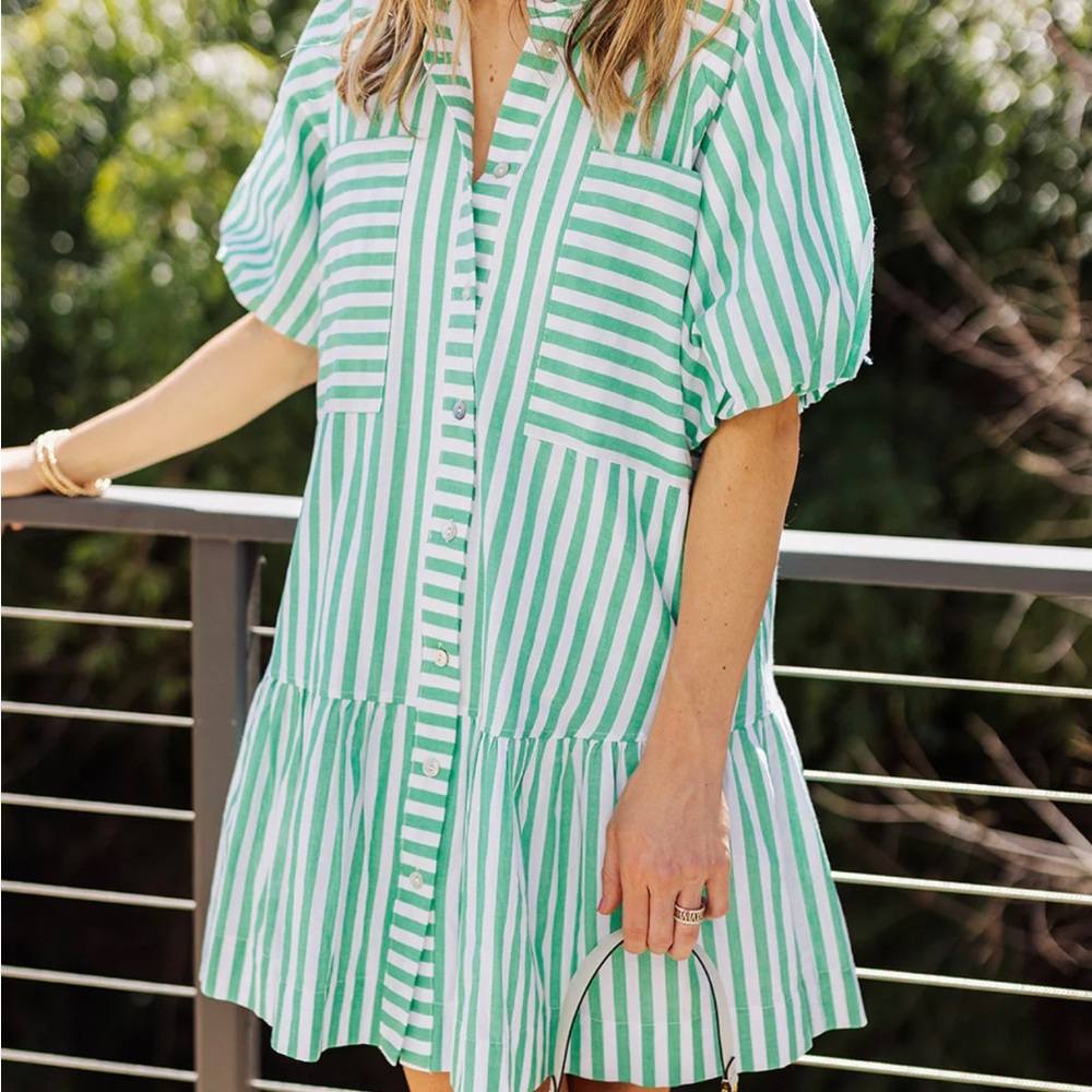 Match Point Dress- Green and White Striped Dress